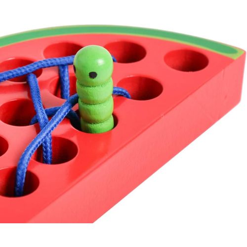  [아마존베스트]Wooden Lacing Watermelon Threading Toy Wood Block Puzzle Travel Game Fine Motor Montessori Activity Learning Early Development Educational Gift for 1 2 3 Years Old Toddlers Baby Ki