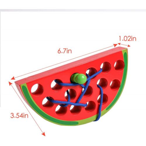  [아마존베스트]Wooden Lacing Watermelon Threading Toy Wood Block Puzzle Travel Game Fine Motor Montessori Activity Learning Early Development Educational Gift for 1 2 3 Years Old Toddlers Baby Ki