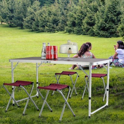  USA_BEST_SELLER Aluminum Folding Camping Table with 4 Chairs Portable Folding Dining Table and Chairs Set