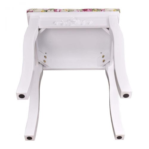  USA_BEST_SELLER Vanity Wood Dressing Stool Padded Piano Seat with Rose Cushion Makeup Chair for Vanity (White)