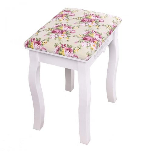  USA_BEST_SELLER Vanity Wood Dressing Stool Padded Piano Seat with Rose Cushion Makeup Chair for Vanity (White)