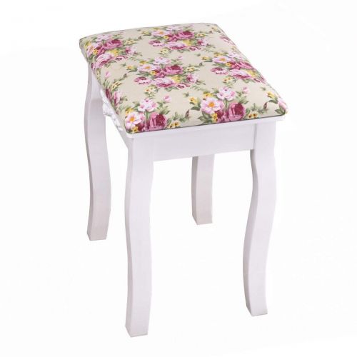  USA_BEST_SELLER Vanity Wood Dressing Stool Padded Piano Seat with Rose Cushion Makeup Chair for Vanity (White)