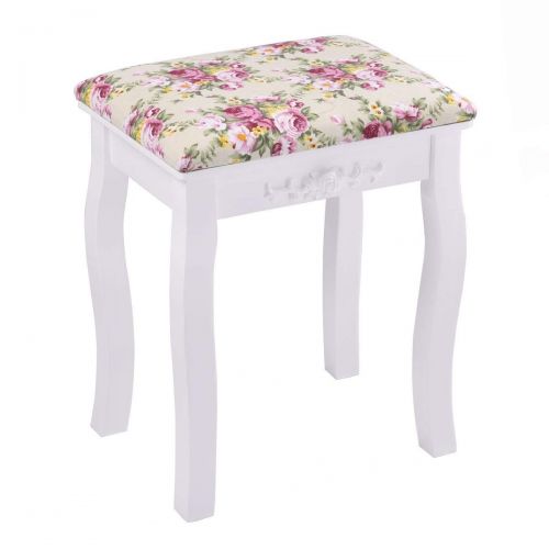  USA_BEST_SELLER Vanity Wood Dressing Stool Padded Piano Seat with Rose Cushion Makeup Chair for Vanity (White)