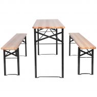 USA_Best_Seller 3 pcs Sturdy Durable Outdoor Folding Wooden Picnic Table Bench Set Smooth Surface Garden Patio Lawn Deck Dining Lifetime Wood Camping Furniture