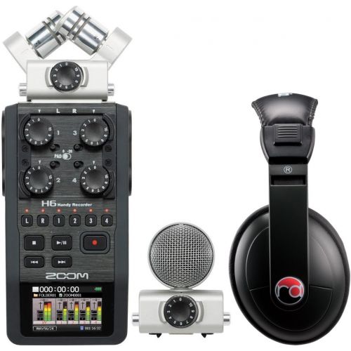  Zoom H6 Six-Track Portable Recorder w Resident Audio R100 Headphones - Bundle