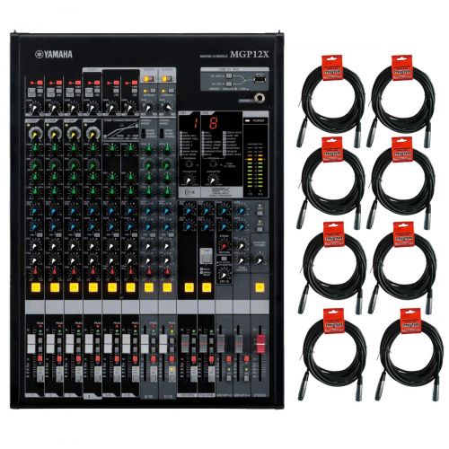 야마하 Yamaha MGP12X 12 Channel Premium Mixer with USB and FX Analog Mixer with 4-bus, 6 Mic12 Line Inputs, 2 AUX Sends and Onboard Effects Bundle with 8 Unit 20 XLR Microphone Cables