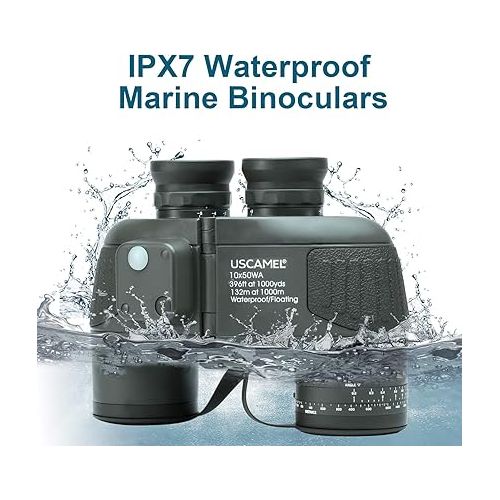  USCAMEL 10X50 Marine Binoculars for Adults with Rangefinder Compass, Waterproof Marine Binoculars for Sailing Boating Fishing