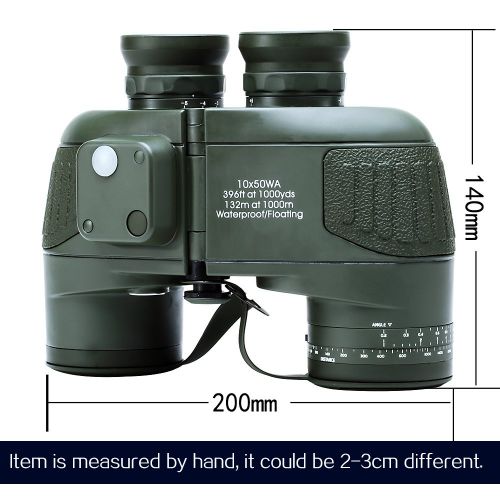  USCAMEL 10x50 Military Waterproof HD Binoculars with Rangefinder Compass - Army Green