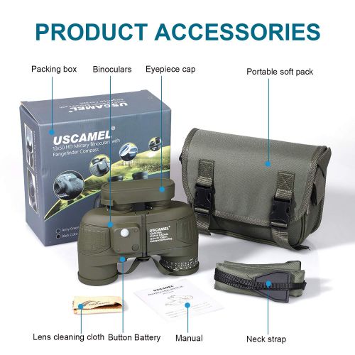  USCAMEL 10x50 Military Waterproof HD Binoculars with Rangefinder Compass - Army Green