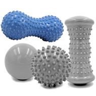 USLong Deep Tissue Yoga Fitness Massage Ball Set - Hot Cold Therapy Kit for Plantar Fasciitis Heel Pain - 1 Muscle Foot Roller Massage Ball & 1 Spiky Ball & 1 Lacrosse Ball & 1 Pea