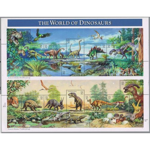  1997 The World of Dinosaurs Sheet of Fifteen 32 Cent Postage Stamps Scott 3136 By USPS