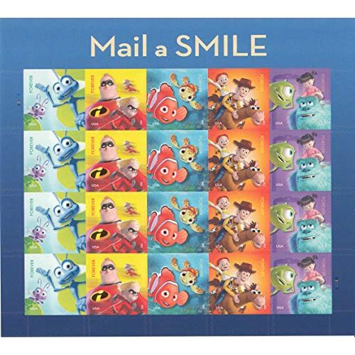  USPS Forever Stamps Disney Pixar Mail a Smile Sheet of 20 Stamps