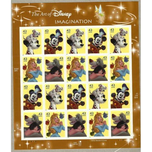  The Art of Disney Imagination Collectible Stamp Sheet of Twenty Stamps Scott 4342 45 by USPS