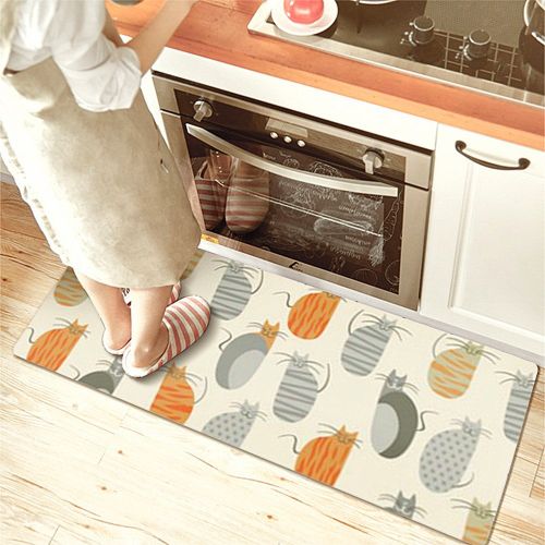  USTIDE 2Pcs Non-Skid/Slip Rubber Back Kitchen Rug Sets Waterproof and Oil Proof Carpet Doormat,Pineapple Cats