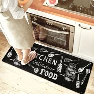 USTIDE Black and White Kitchen Rug,Non-Slip Rubber Backing Doormat Runner Area Mats Waterproof/Oilproof Floor Mat 17.7 x 47 Kitchen Food
