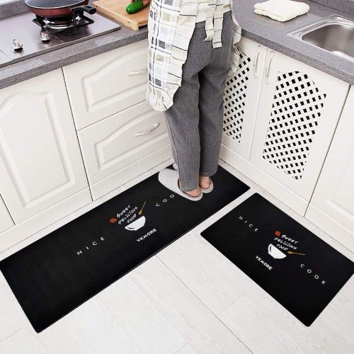  USTIDE Suede Collection Kitchen Rugs,Excellent Quality Non-Slip Rubber Kitchen Runner,Easy to Clean (2pcs Set, Nice Cook)