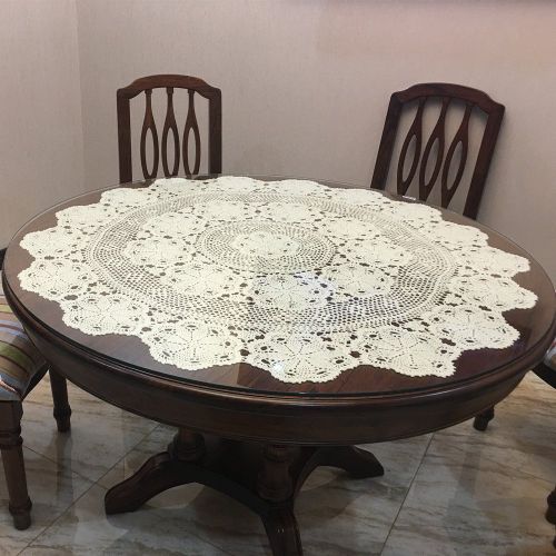 USTIDE Vintage Crochet Tablecloth Round White Cotton Lace Table Overlays Snowflake Designer Table Covers 70-inch