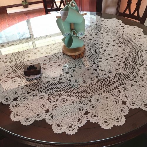  USTIDE Vintage Crochet Tablecloth Round White Cotton Lace Table Overlays Snowflake Designer Table Covers 70-inch