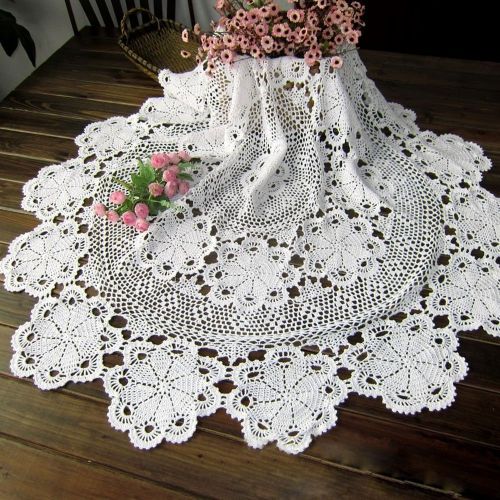  USTIDE Vintage Crochet Tablecloth Round White Cotton Lace Table Overlays Snowflake Designer Table Covers 70-inch