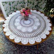 USTIDE 70-inch Round Crochet Tablecloth Rustic Floral Table Covers White Cotton Lace Table Cover Wedding/Party Table Overaly