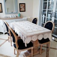 USTIDE Ustide Floral Tablecloth Beige Romantic Lace Table Cloths Crochet Hand Tables Cover Oblong Table Overlays 59inchesx78inches