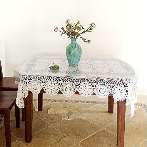  USTIDE Ustide Floral Tablecloth Beige Romantic Lace Table Cloths Crochet Hand Tables Cover Oblong Table Overlays 59inchesx78inches
