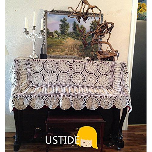  USTIDE Ustide Floral Tablecloth Beige Romantic Lace Table Cloths Crochet Hand Tables Cover Oblong Table Overlays 59inchesx78inches