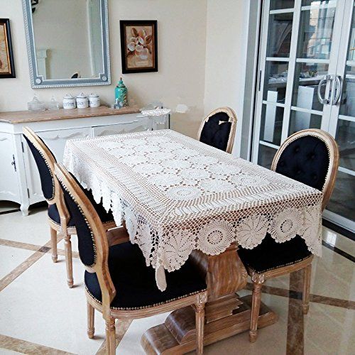  USTIDE Ustide Floral Tablecloth Beige Romantic Lace Table Cloths Crochet Hand Tables Cover Oblong Table Overlays 59inchesx78inches