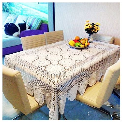  USTIDE Ustide Floral Tablecloth Beige Romantic Lace Table Cloths Crochet Hand Tables Cover Oblong Table Overlays 59inchesx78inches