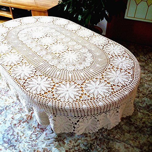  USTIDE White Oval Crochet Tablecloth Cotton Lace Table Overlays Vintage Wedding/Party Table Decorations, 63x86.6