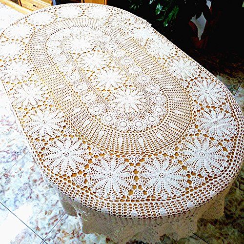  USTIDE White Oval Crochet Tablecloth Cotton Lace Table Overlays Vintage Wedding/Party Table Decorations, 63x86.6