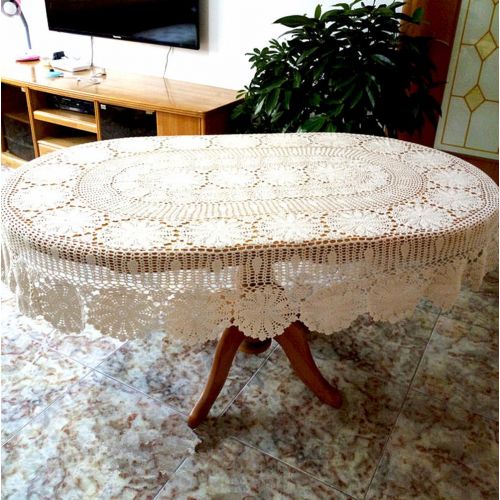  USTIDE White Oval Crochet Tablecloth Cotton Lace Table Overlays Vintage Wedding/Party Table Decorations, 63x86.6