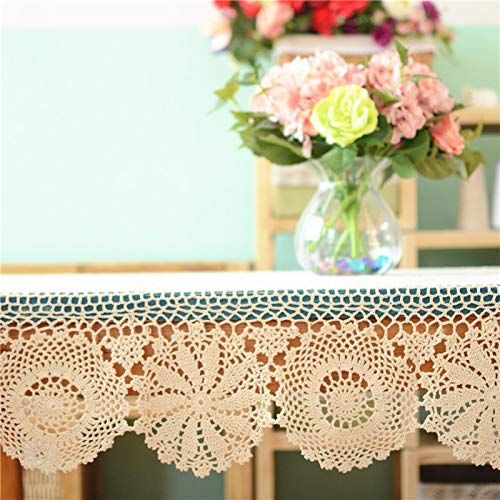  USTIDE Rustic Floral Crochet Tablecloth Rectangle Beige Cotton Lace Table Overlays 51x70