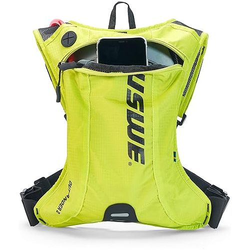  USWE Outlander 2L, Hydration Pack with 1,5L/ 50 oz Hydration Bladder, Crazy Yellow. Bounce Free with Adjustable NDM 4-Point Race Harness.