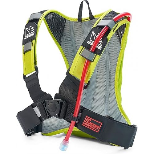  USWE Outlander 2L, Hydration Pack with 1,5L/ 50 oz Hydration Bladder, Crazy Yellow. Bounce Free with Adjustable NDM 4-Point Race Harness.