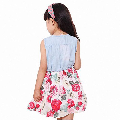  USWeeLinB Girls Dress, Princess Dresses Sleeveless Denim Tops Floral Tutu Skirts