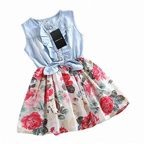  USWeeLinB Girls Dress, Princess Dresses Sleeveless Denim Tops Floral Tutu Skirts