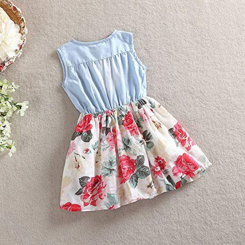  USWeeLinB Girls Dress, Princess Dresses Sleeveless Denim Tops Floral Tutu Skirts