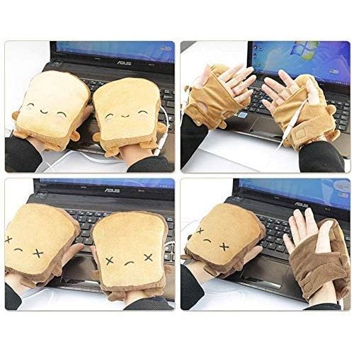  [아마존베스트]Jackky USB Hand Warmers, Cute USB Heated Gloves, Half Wearable 5V USB Powered Toast Fingerless Hand Warmer