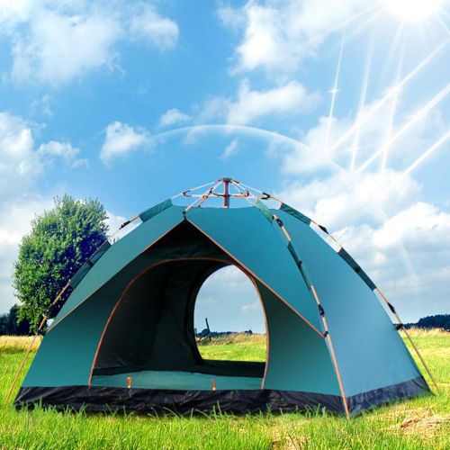  USspous Family Tent for 2/4 Persons Outdoor Camping Pop up Tents Waterproof Coated Polyester with Instant Setup, Sunscreen Breathable - Blue and Green Color