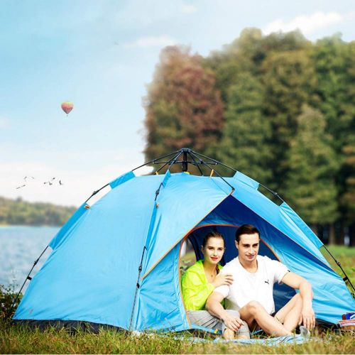  USspous Family Tent for 2/4 Persons Outdoor Camping Pop up Tents Waterproof Coated Polyester with Instant Setup, Sunscreen Breathable - Blue and Green Color