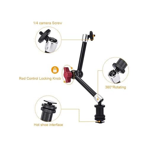  UTEBIT 11 inch Magic Arm, Camera Mount Articulating Friction Arms with Super Crab Clamp for DSLR Camera Rig, Flash Light, LED Lights, LCD Monitor