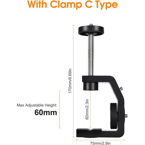  UTEBIT C Clamp with 1/4 Screw Adjustable Camera Mount Clamps Bracket Max. 2.36 Inch High for Photo Studio Photography DSLR Video Light Support Light Stand Quick Release U Clip Hold