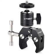 UTEBIT Super Clamp Mount with Ball Head Hot Shoe Adapter Aluminum Alloy Ballhead Arm Articulating Camera Clamp with 3/8 & 1/4 Screw for Flash Light, Tripod,LED Lights,Gopro,LCD Mon