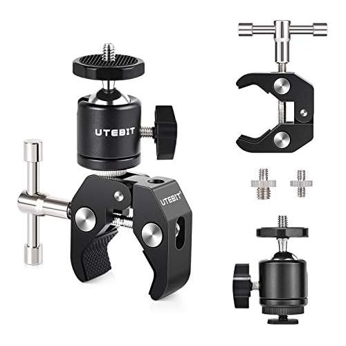  [아마존베스트]UTEBIT Super Clamp Tripod Articulated Ball Head Flash Shoe Tripod Head with 1/4 3/8 Inch Thread Adapter for Cameras, Flash Light, Tripod, LCD/DV Monitor, LED Lights