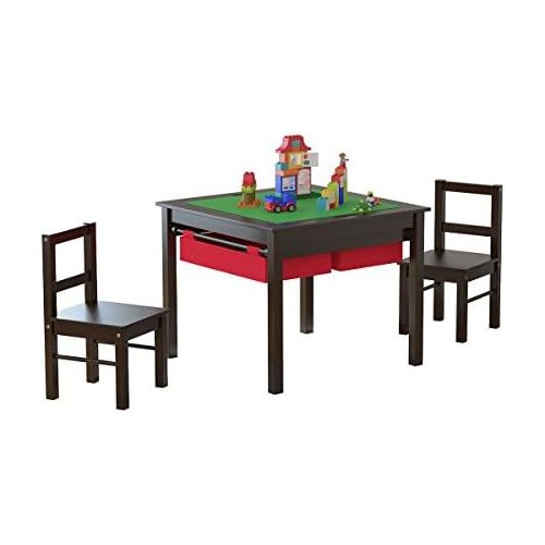  [아마존베스트]UTEX 2-in-1 Kids Multi Activity Table and 2 Chairs Set with Storage (Espresso)