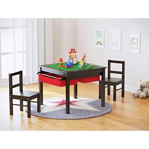  [아마존베스트]UTEX 2-in-1 Kids Multi Activity Table and 2 Chairs Set with Storage (Espresso)