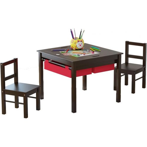  [아마존베스트]UTEX 2-in-1 Kids Multi Activity Table and 2 Chairs Set with Storage (Espresso)