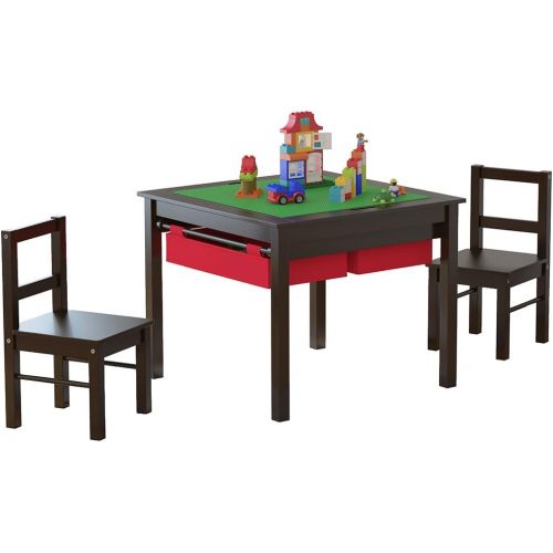  [아마존베스트]UTEX 2-in-1 Kids Multi Activity Table and 2 Chairs Set with Storage (Espresso)