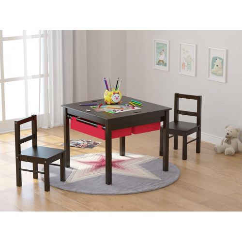  [아마존베스트]UTEX 2-in-1 Kids Multi Activity Table and 2 Chairs Set with Storage (Espresso)